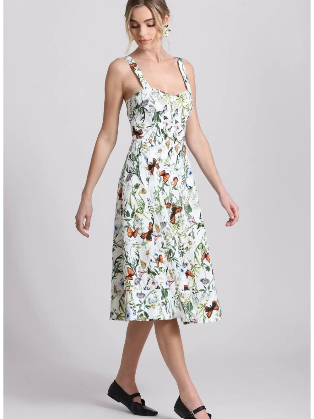 Avec Les Filles Botanical Fit and Flare Midi Dress